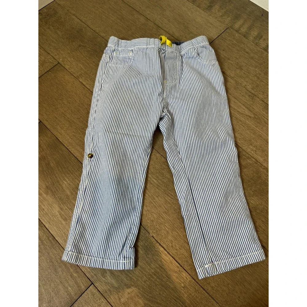 Baby Boden Pants Kids 4 Blue Striped Chino Drawstring Elastic Waist Casual‎